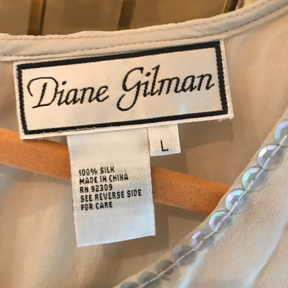 Diane Gilman 100% Silk Sleeveless Blouse w/ Sequin Trim Size L NWT - Picture 4 of 6
